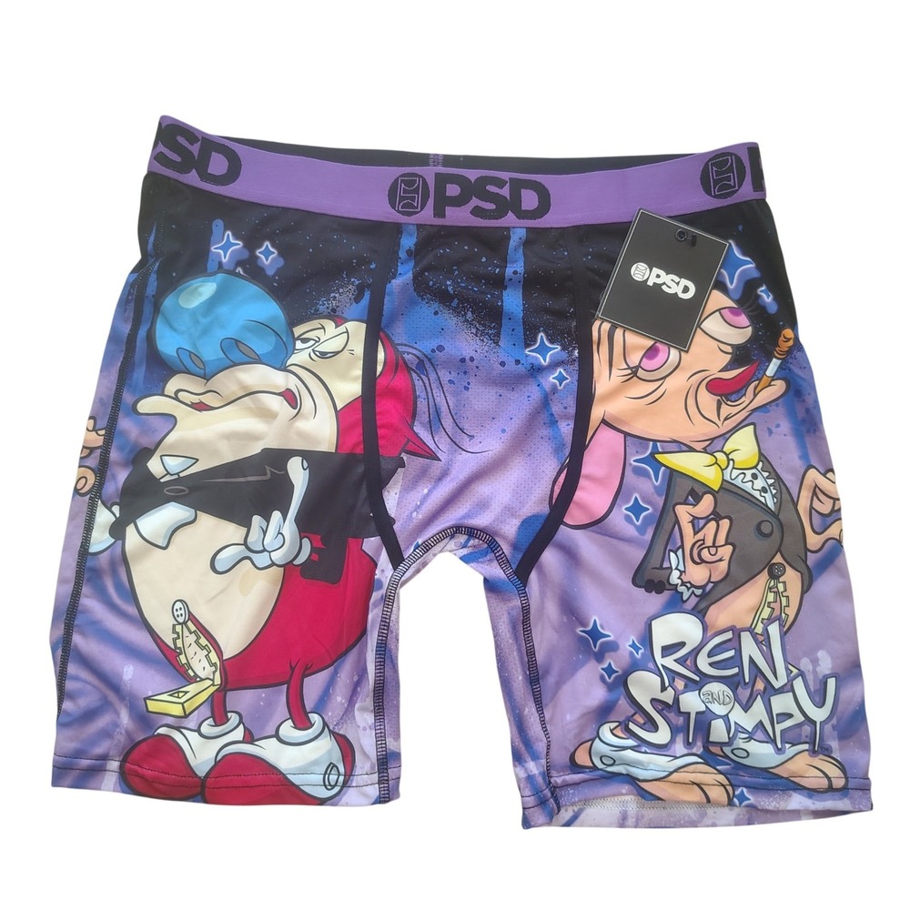 PSD Ren and Stimpy Mens Boxer Briefs XL Purple Nickelodeon Underwear NWT